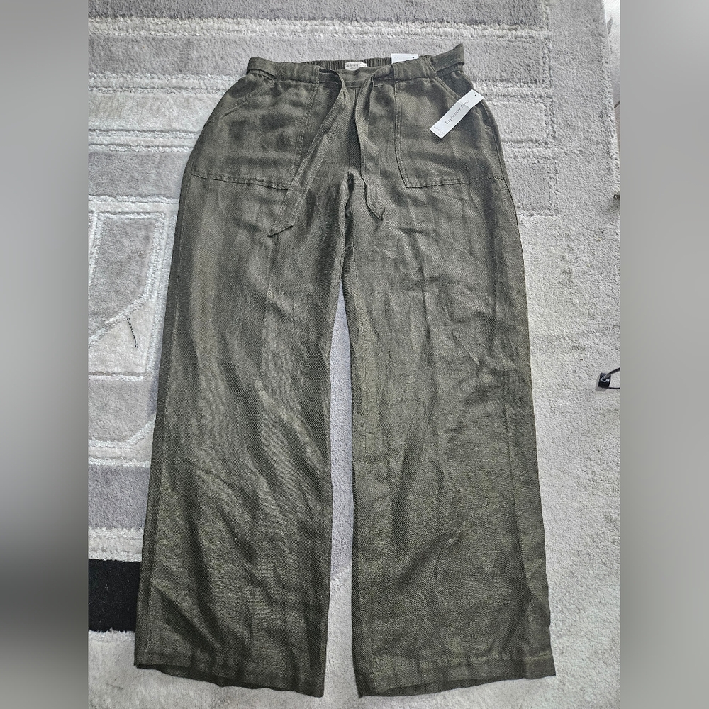 Coldwater Creek Olive Drawstring Wide-Leg Chinos